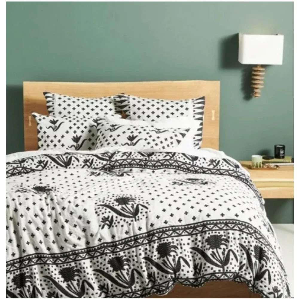 Anthropologie Jacquard Jeanette Woven Duvet Cover Queen